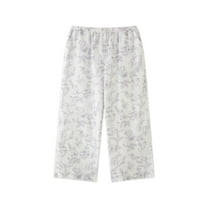 Defitshape Women's 100 Cotton Sleep Capris Floral Printed Comfy Sleepwear Summer Pajama Pants Vintage Spring Loung Soft Sleep Bottoms Loungewear Purple Large