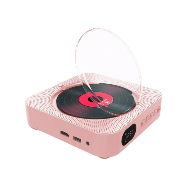 Injueey Reproductor de discos ABS con sistema de altavoz dual incorporado La conexión Bluetooth puede conectar el disco U/USB Sistemas de cine en casa rosa