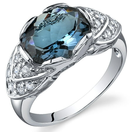 Peora 3.00 Ct London Blue Topaz Engagement Ring in Rhodium-Plated Sterling Silver