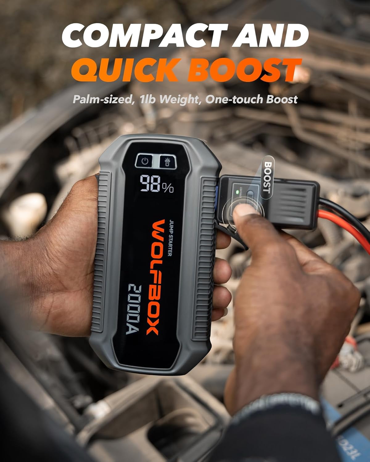 WolfBox 2000A Car Jump Starter, Portable Battery Booster Pack, 12V Power Bank for 7L Gas & 6L Diesel Engines