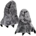 thumbnail image 1 of BRIGHTFUFU 1 par de pantuflas de pata de dinosaurio de invierno, pantuflas de felpa unisex, zapatos de interior (gris), 1 of 7