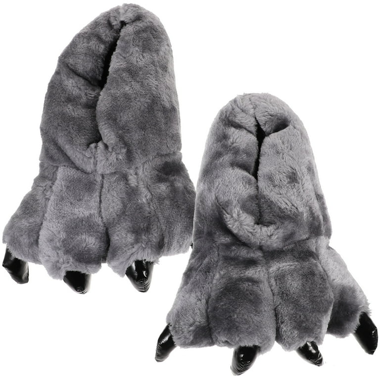 1 Pair Winter Dinosaur Paw Slippers Unisex Plush Slippers Indoor