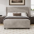 thumbnail image 2 of 50.7'' Queen Size Wood Bed Frame with Vertical Stripe Wingback Headboard, Low Platform Bed Frame with Corduroy High Footboard, 600LB Max Load, Taupe, 2 of 9