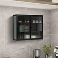 thumbnail image 2 of Bathroom Medicine Cabinet,Modern Glass Doors Two-door Wall Cabinet with Three-tier Storage for Bathroom,Kitchen,Black, 2 of 7