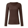 thumbnail image 4 of GEWSEY Long Sleeve Shirts for Women V Neck Ribbed Knit Fitted Fall Basic Tshirts Going Out Tops 2025 Casual Trendy Clothes (Brown, XL), 4 of 5