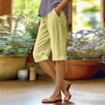thumbnail image 2 of vigerkar Women's Cotton Linen Bermuda Shorts Knee Length Shorts Loose Lightweight Shorts Casual Summer Beach Shorts with Pockets Light Yellow, L, 2 of 5