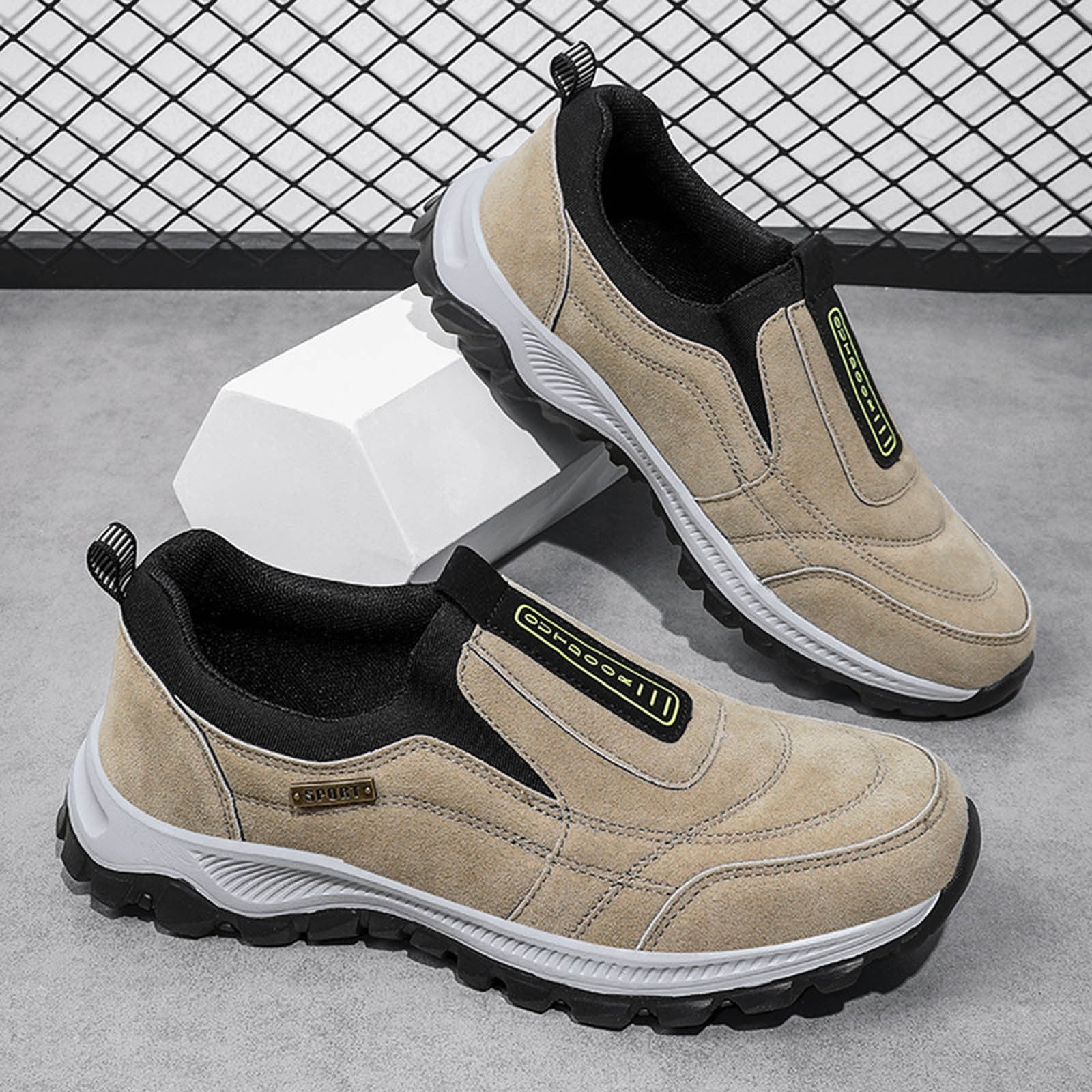Men's Waterproof Hiking Shoes Comfortable Slip on Sneakers Orthopedic Non Slip Suede Walking Shoes