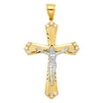 thumbnail image 2 of Wellingsale 14K Two 2 Tone White and Yellow Gold Polished Milgrain and Diamond Cut Ornate Religious Catholic Gothic Crucifix Pendant with CZ Accents, 2 of 4