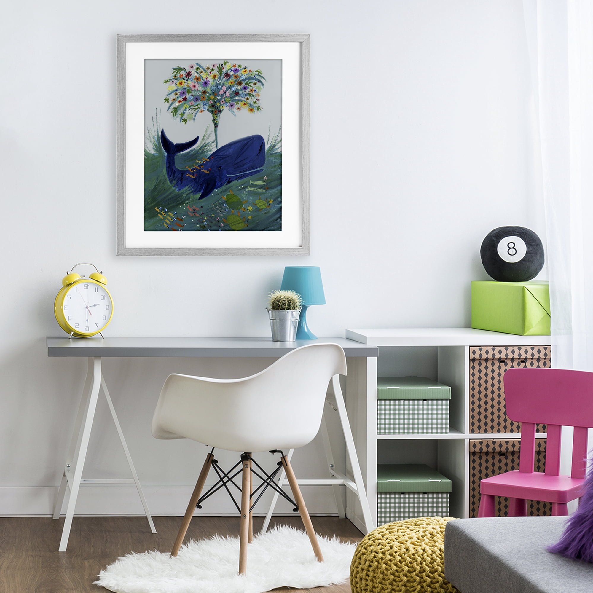 Stupell Industries A Flowery Whale Gray Framed Print Under Glass, design by Kay Widdowson