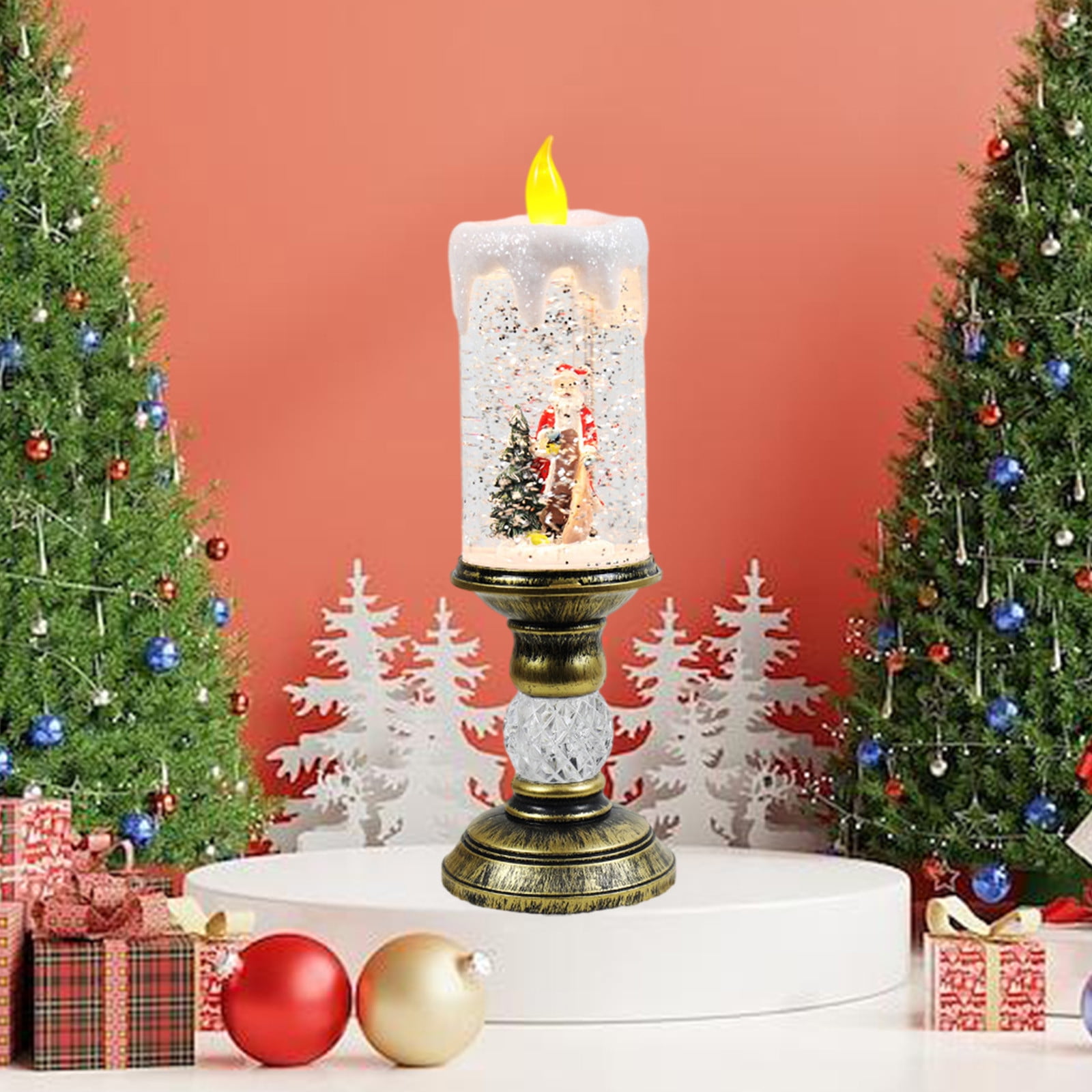 Dengmore Christmas Ornament Resin Luminous Santa Snowman Imitation Candle Light with Music Box LED Flameless Flickering Candle Lights Retro Night Light for Living Bedroom Xmas Decor, Gift