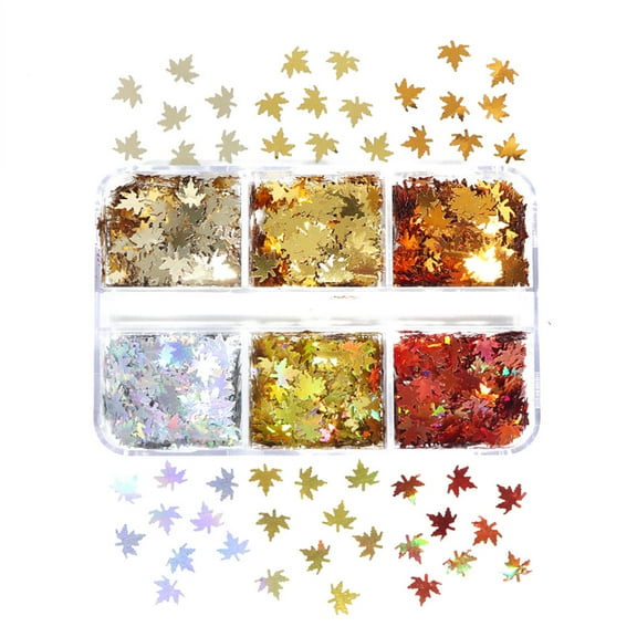 Maple Glitter Metallic Sequins Fall Leaf for Nail Art Laser Color Holographic Autumn Nail Art Chunky Glitter 6 Grids
