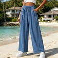 thumbnail image 2 of Levmjia Women's Summer Wide Leg Pants Loose Fit High Waisted Solid Color Casual Trousers with Pockets Drawstring Elastic Waist Flowy Lounge Pants, 2 of 6