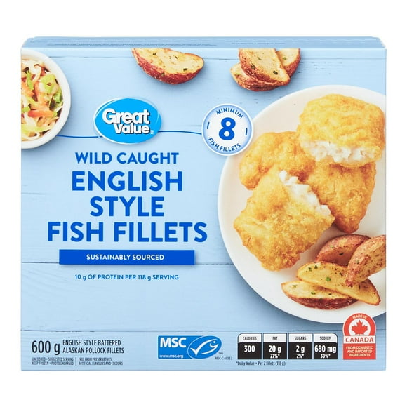 Filets de poisson enrobés de pâte à l'anglaise Great Value 600 g