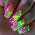 thumbnail image 4 of 24Pcs Lightning Stripe Smudging Press on Fake Nails Mid-length Square Head False Nails Green Wearable Fashion Full Nail Art Tips, 4 of 10
