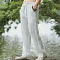 thumbnail image 5 of Iugvhana Mens Casual Long Pants Regular-Fit Solid Color Elastic Waist Drawstring Relaxed Fit Lounge Pants with Pocket Straight Leg Leisure Trouser White L, 5 of 9