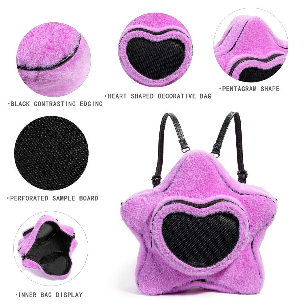 Hzzsbu Cute Star Shape Plush Ita Bag Crossbody Backpack with Display Insert for Women