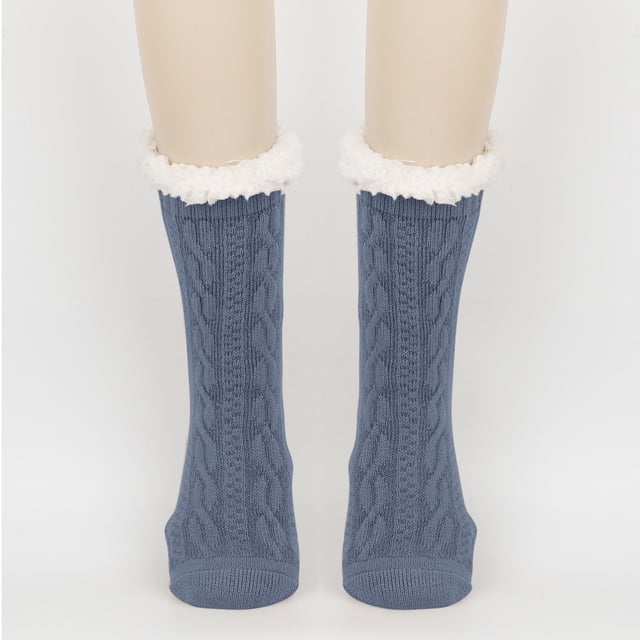 Qulqfy Womens Socks Size 9-11 Blue Thermal Winter Fuzzy Crew Spring Fall Socks Anti-Blister Socks