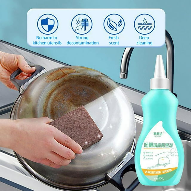 Gel limpiador de fondo de olla de acero inoxidable | Removedor de manchas de aceite pesado y quemado | Agente descalcificador para escamas negras | Prevención de la oxidación | 150ml | Fácil
