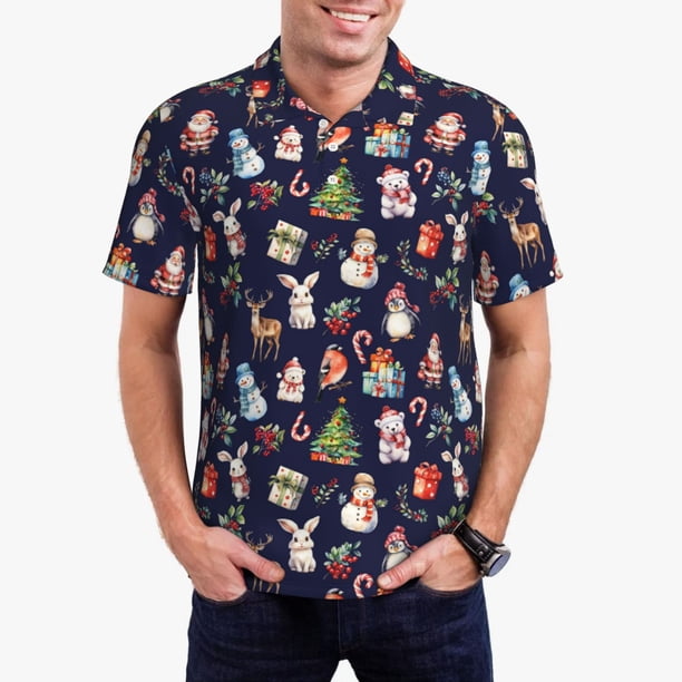 Balery Christmas Critters Delight Camisa Polo de Hombre con Estampado, de Manga Corta y Tejido Medio, Camisa Tipo Golf Polo-XX-Large