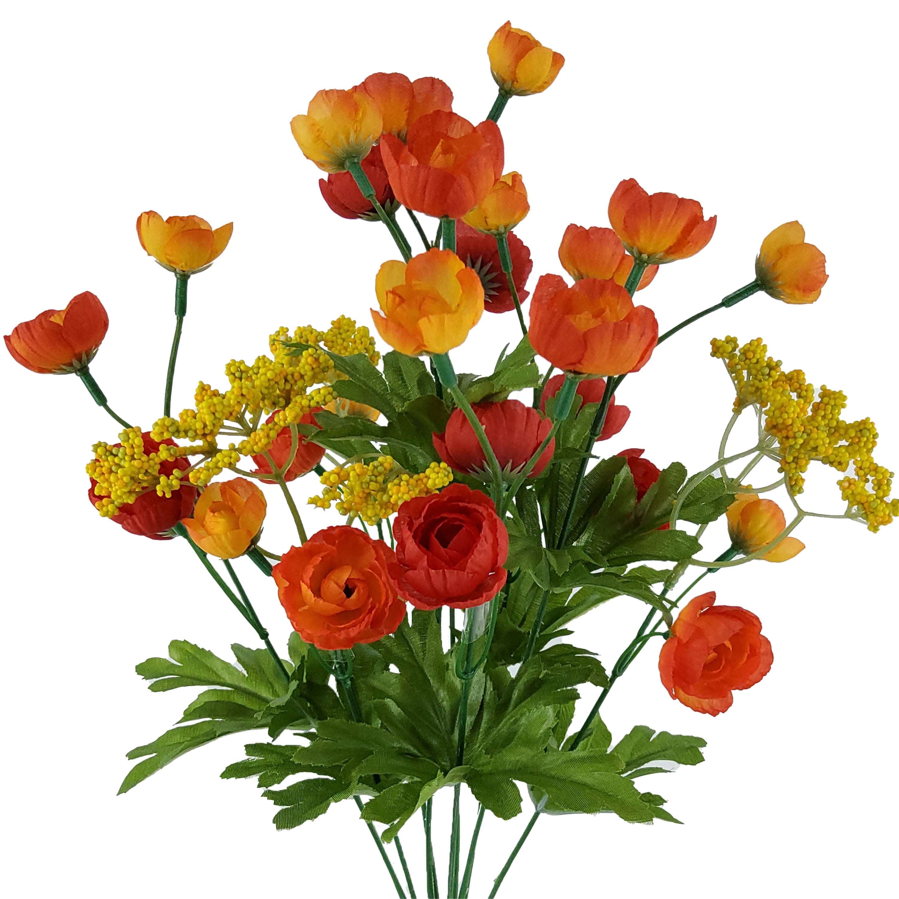 Mainstays 17" Artificial Red and Orange Ranunculus Bush,  Indoor Use.