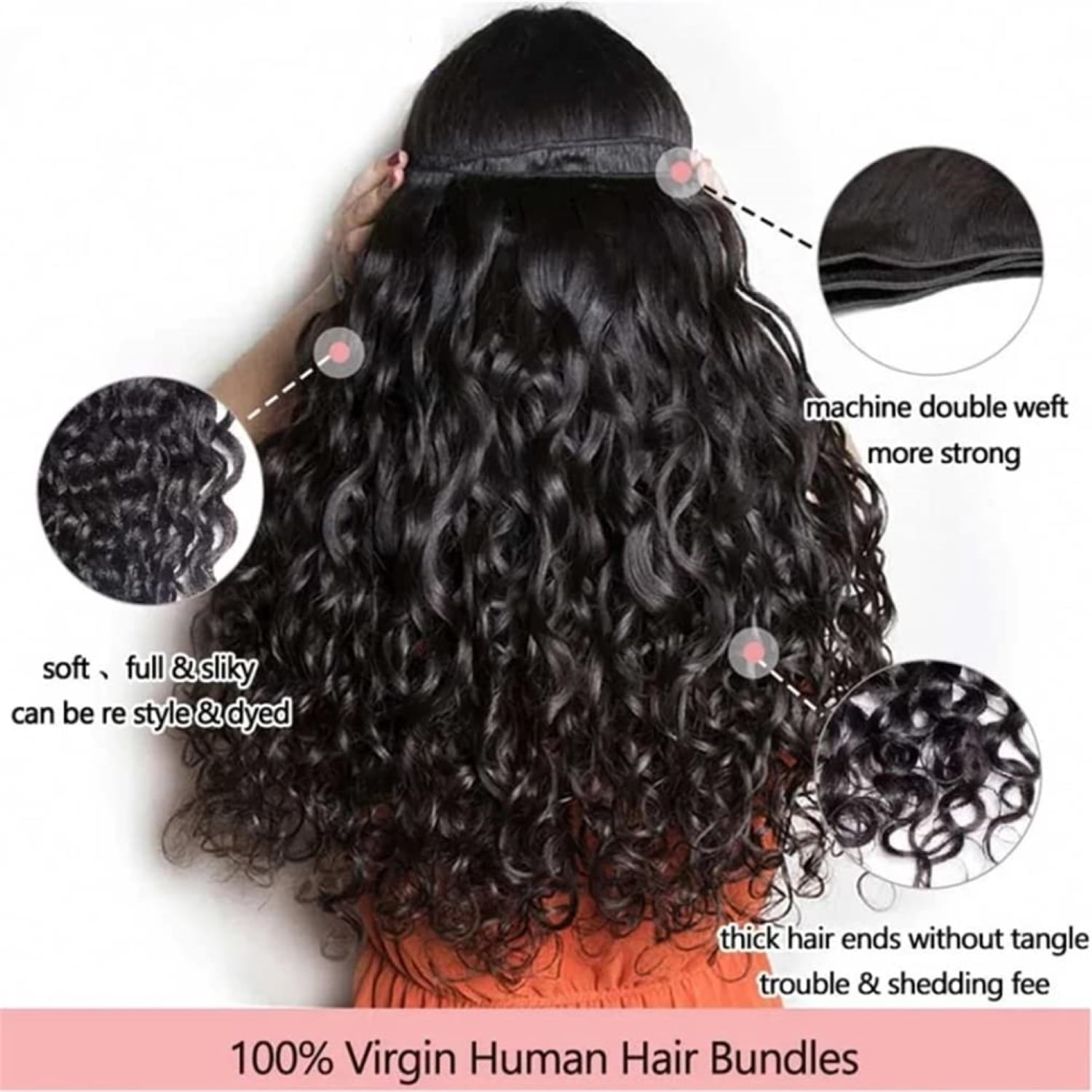 ASHINE Water Wave Bundles Human Hair 10A Brazilian Virgin Human Hair 24 inches Double Weft Natural Black Color Glueless for Women