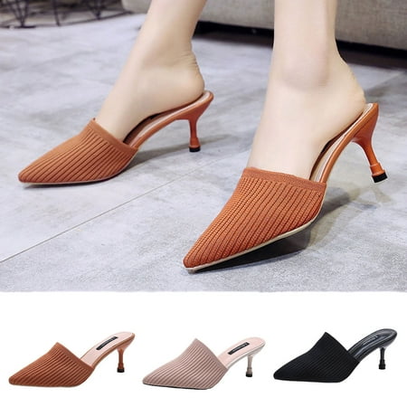 

Fesfesfes Black Heels Womens Ladies Fashion Casual Slip On Pointed Toe High Heels Work 7(39)