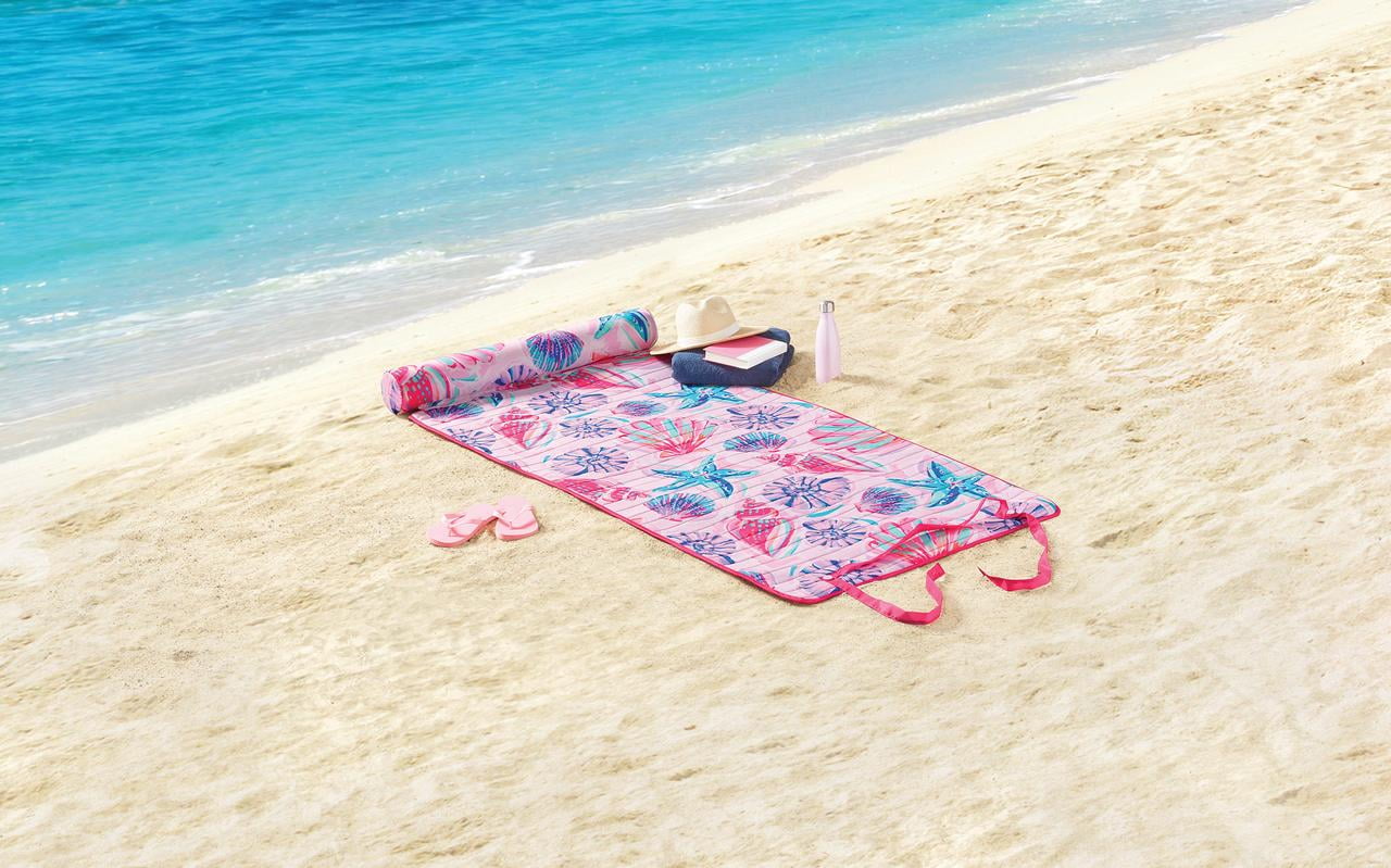 Awesome Roll-up Beach Mat Red White Blue Stripes 24x64 w/ Pillow USA 4th of July 