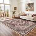 thumbnail image 3 of Newburos Area Rug 5'x7', Non-Slip Machine Washable Rugs for Living Room Bedroom, Low Pile Soft Vintage Print Pattern Indoor Carpet, Burgundy, 3 of 12