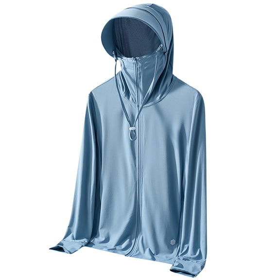 LNWUY (M-5XL) Big and Tall Men's UPF50 Sun Protection Hoodie Long Sleeve Elastic Quick Dry Sun Shirts Full Zipper Jacket Blue XXXL