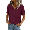 thumbnail image 2 of Women Button Down Shirts Lapel Short Sleeve Shirt Collared Work Tops Business Casual Dressy Summer Spring Clothes with Chest Pocket, Wine XXL, 2 of 7