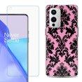 thumbnail image 1 of Slim-Fit TPU Phone Case Compatible with OnePlus 9 5G, with Tempered Glass Screen Protector, by OneToughShield ® - Victorian Pink/Black, 1 of 4
