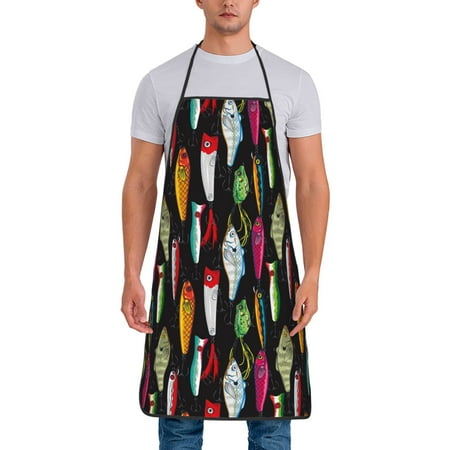 

Gaeub Colorful Fishing Lures Print Apron for Men and Women Waterproof Apron for Cooking Dishwashing Lab Butcher Dog Grooming