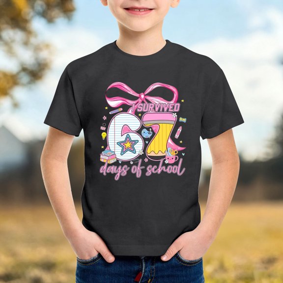 67 Six Seven Letter T-Shirts For Kids T-Shirts Casual Boys Summer Short Sleeve T Shirt Loose Fit Tee With Number Print Round Neck Top For Kids Black 150(10-11 Years)