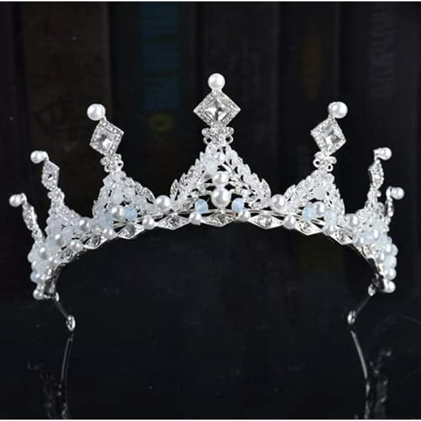 Corona De Princesa O Reina - Tiara Redonda Con Diamantes De Imitación, Aleación De Zinc, Para Bodas, Cumpleaños, Fiestas De Disfraces