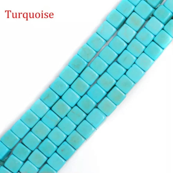 EOEMY Loose Square Cubes Beads 4mm Gemstone Crystals Spacer Strand Diy Jewelry Making-Turquoise-1 String