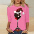 thumbnail image 2 of GA WEIHUA Clearance Deals,Womens Vintage Christmas Shirts Wine Glass Graphic Tee Tops 2024 Casual Crewneck 3/4 Sleeve Tops Tees Blouses oversized tshirts for women(Pink,X-Large), 2 of 4
