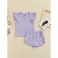 thumbnail image 2 of BSongo Baby Shorts Set Solid Color Rib Knit Round Neck Flying Sleeve Tops + High Stretch Shorts Set 3M-3T, 2 of 9