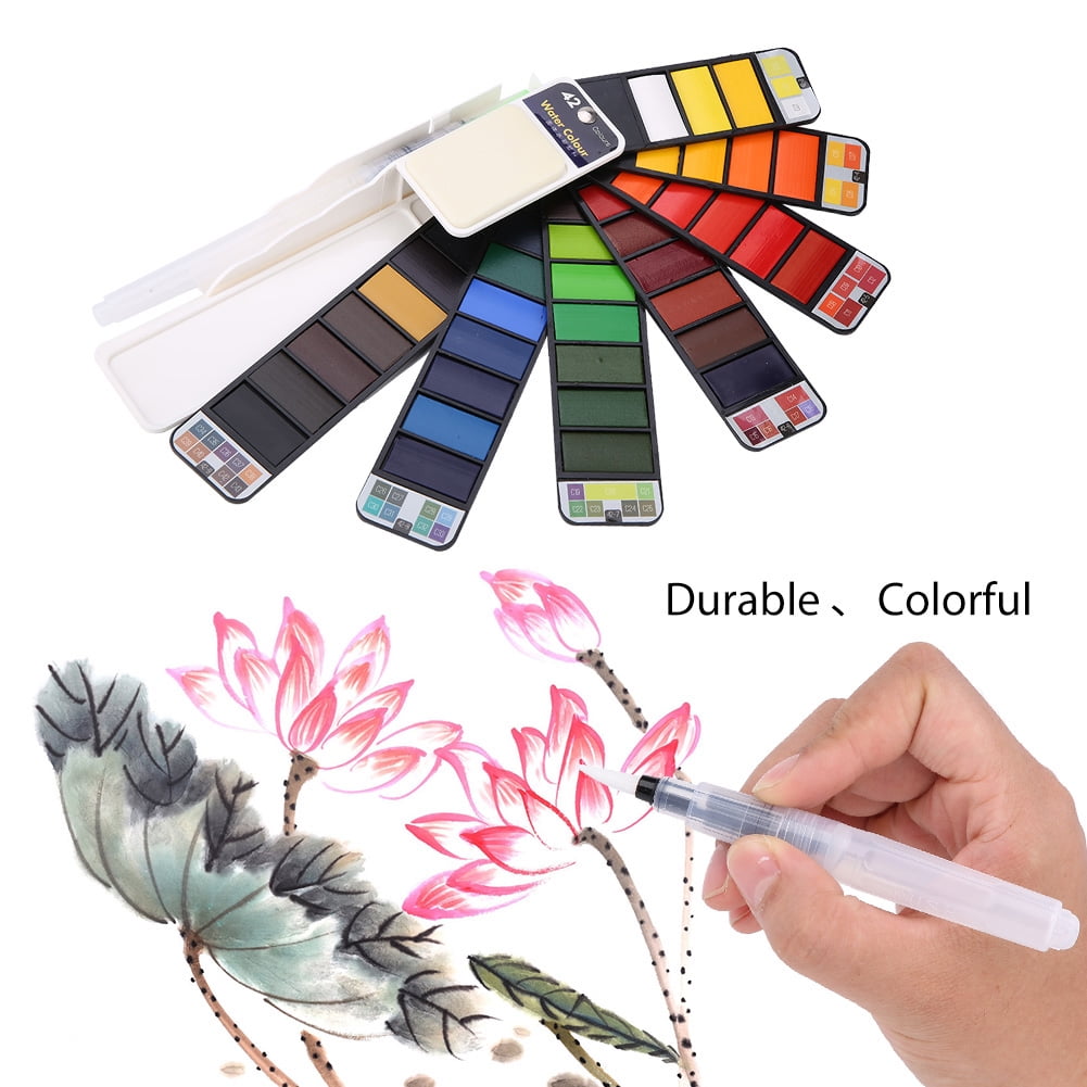 Watercolor Paint Set, Fan Shaped Pigment Painting Set Solid Watercolor with Drawing Dip Pen, Foldable Pigments with Water Brush for Artists Students Kids Beginners