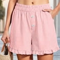 thumbnail image 4 of CHGBMOK Womens Linen Striped Shorts Ruffle Casual Athletic Shorts Comfy Short Pants with Pockets Summer Beach Vacation Outfits, 4 of 6