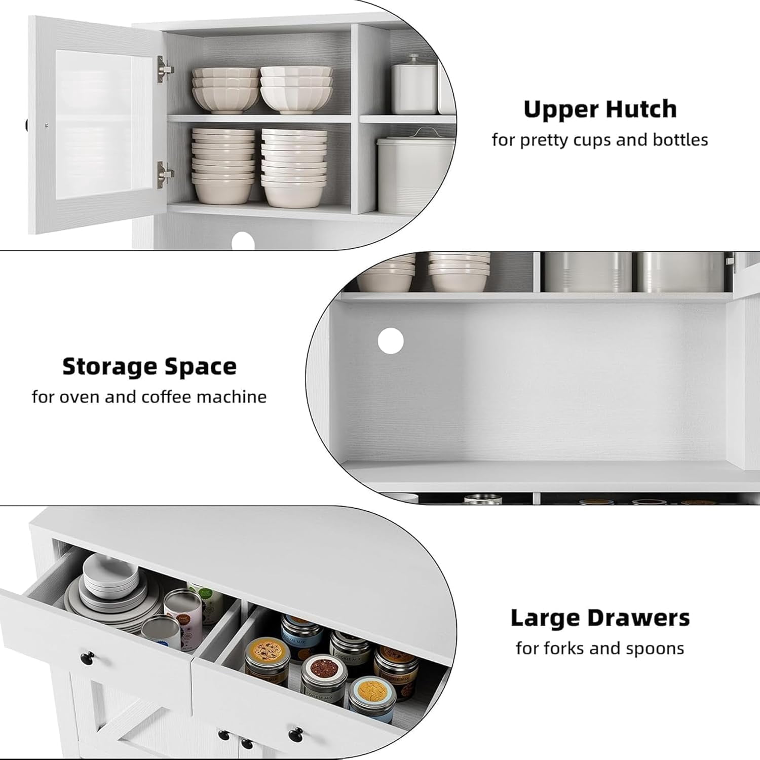 Affordable Choices Versatile Kitchen Food Cabinet with Microwave Stand – Freestanding Storage Cabinet with Drawers and Adjustable Shelves, Perfect for Dining Rooms and Buffets, White Finish