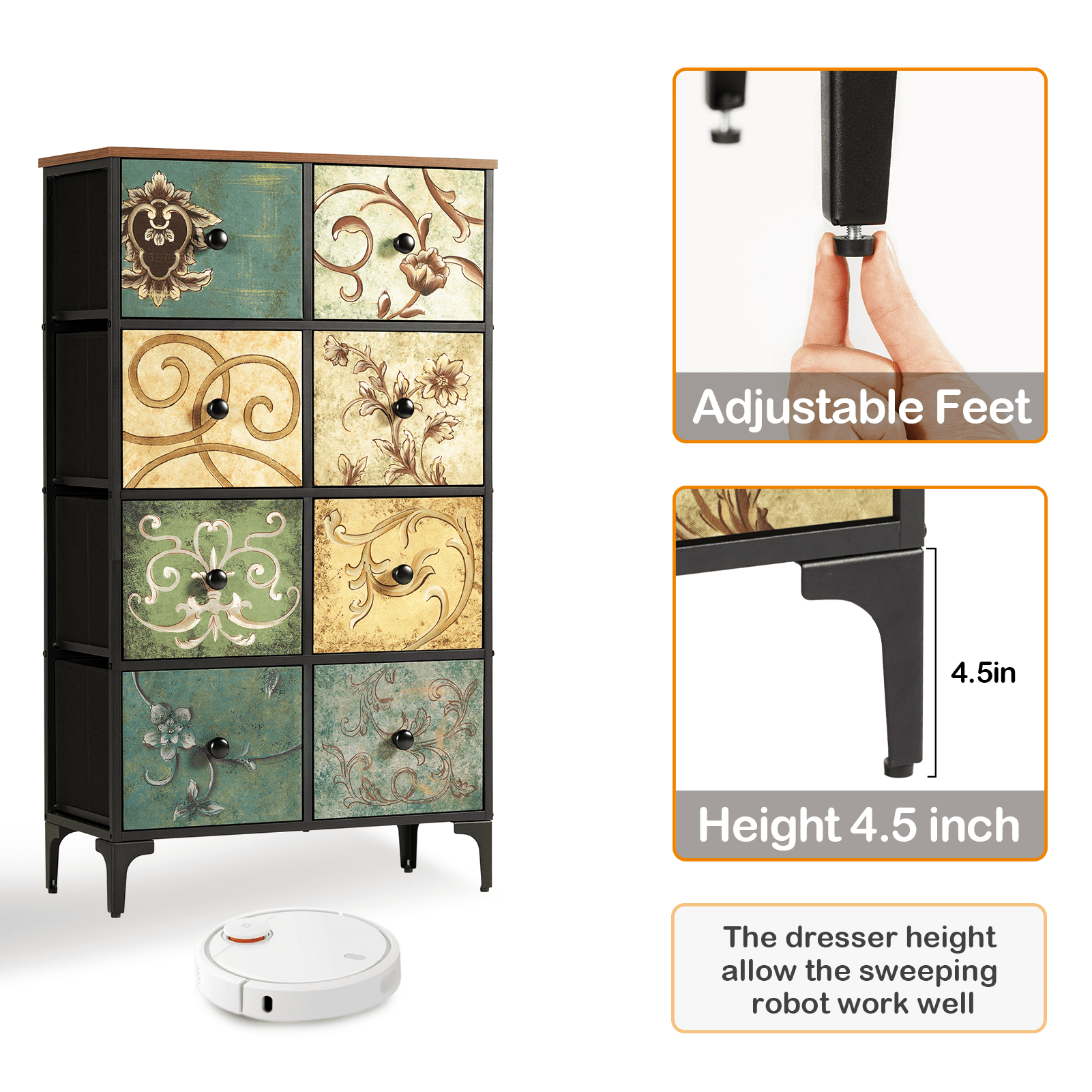 Tall Dresser for Bedroom, 8 Drawer Double Narrow Dresser, Lingerie Chest of Drawers for Bedroom, 46.5'' H X 26.6'' W X 11.7'' D