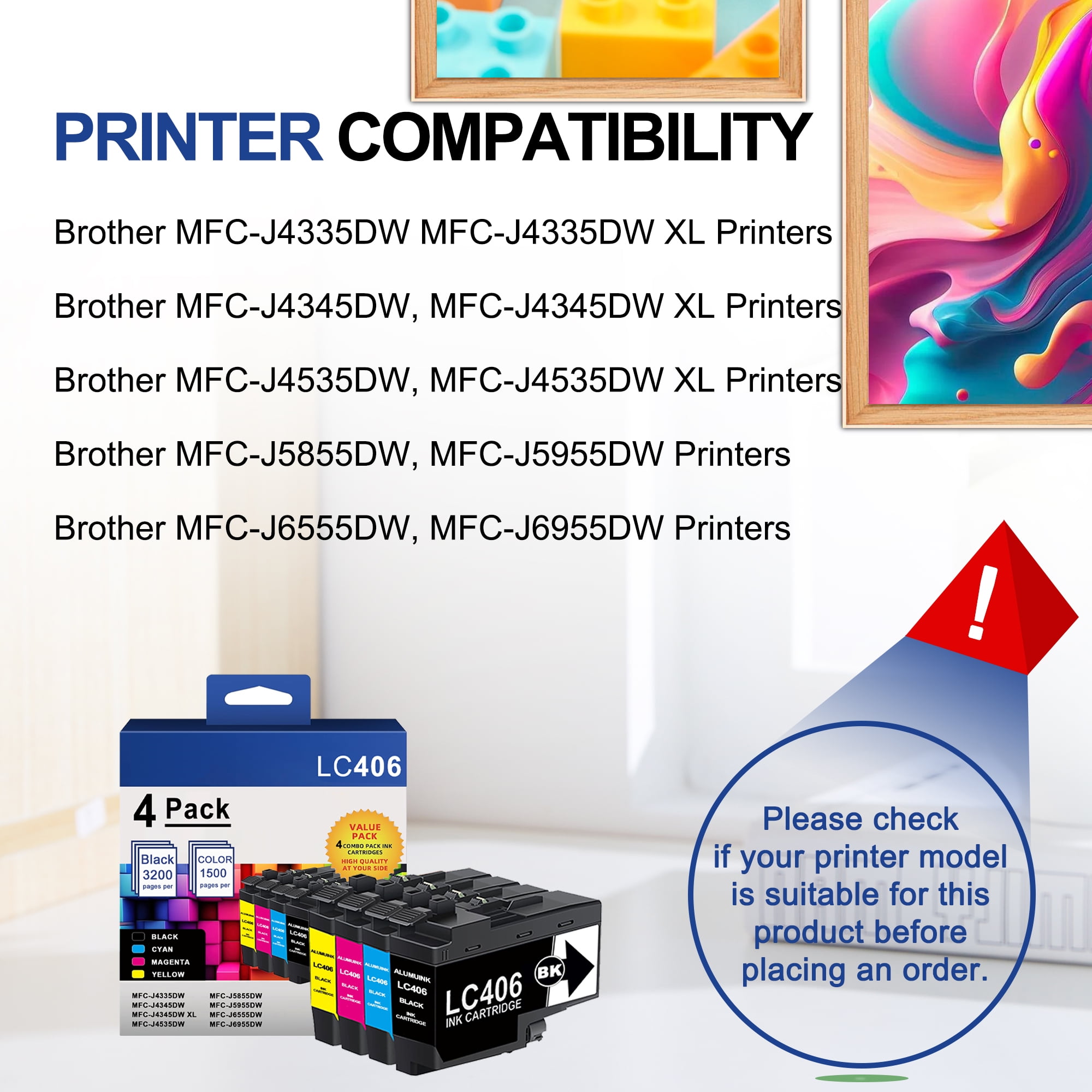 4-Pack LC406 High-Yield Ink, Black/Cyan/Magenta/Yellow for
