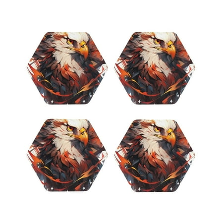

Tideii Colorful Abstract Eagle for Leather Coasters 4 Pieces Anti-fouling and Anti-scalding Decorative Coasters Suitable for Restaurants Kitchens Coffee Shops-Hexagon