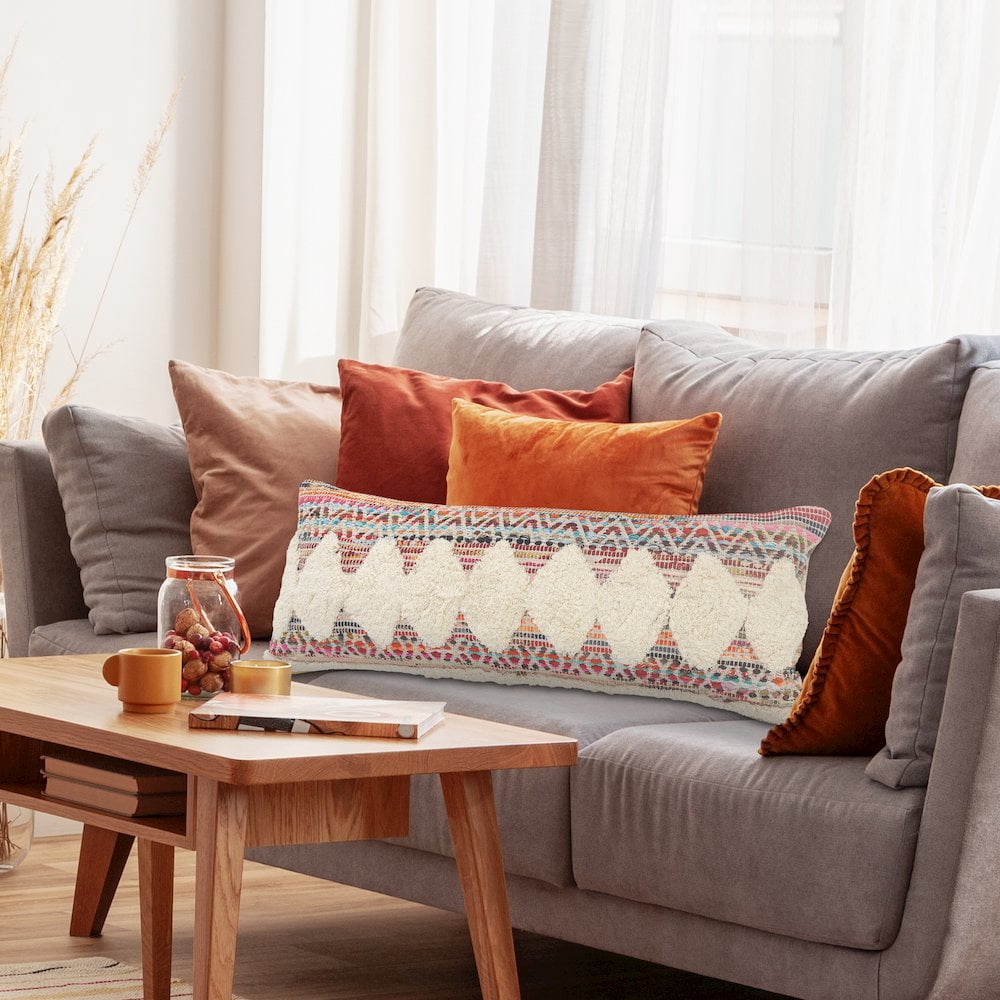 Ox Bay 14" x 36" Hand-Woven Multicolored/ Cream Diamond Organic Cotton Pillow Cover