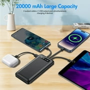 2PK Baokaler 20000mAh Power Bank Portable Fast Charger with 4 Cables, Compatible with iPhone & Samsung, High-Speed Charging Battery Pack, USB-C Cables, Black