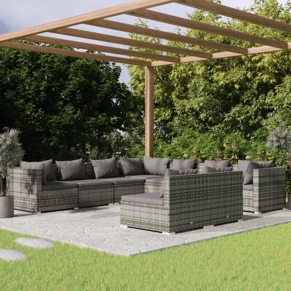 vidaXL 9 Piece Patio Lounge Set with Cushions Gray Poly Rattan