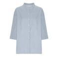 thumbnail image 4 of Penkiiy Women's 3/4 Sleeve Collared Shirt Button Down Denim Blouse Tops M Light Blue, 4 of 6