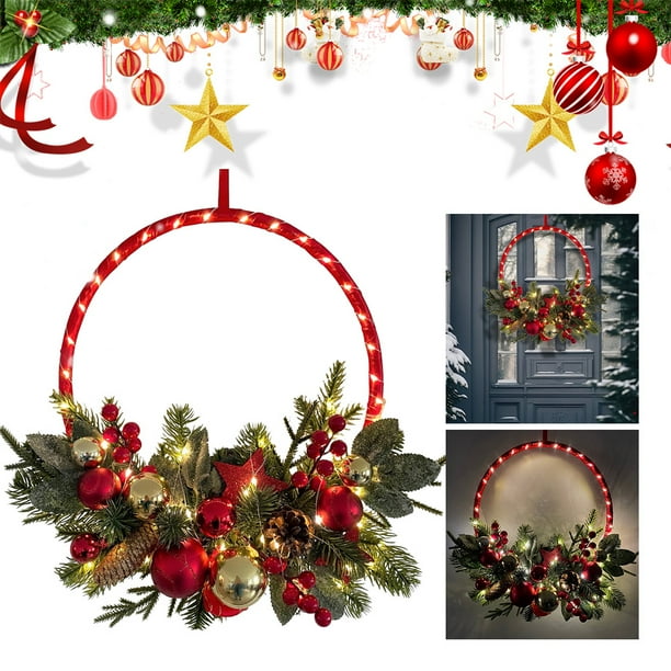 Luces LED Suministros Boda Corona Navideña 30 Cm para Puerta Entrada (rojo)