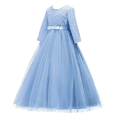 thumbnail image 2 of IBTOM CASTLE Flower Girls 3/4 Sleeve Deep V-Back Tulle Vintage Lace Wedding Party Long Dress Formal Princess Communion Pageant Maxi Gown 9-10 Years Sky Blue, 2 of 8