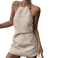 thumbnail image 1 of Robes Mini Sans Manches en Lin d'Été pour Femmes Col Rond Décontracté Marron P, 1 of 10